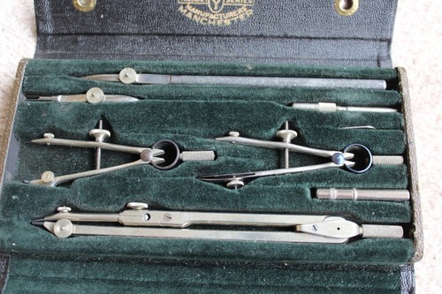 A.G. Thornton draughtsman precision drawing instrument set Original Case 7x3.5" - Foto 6 di 7
