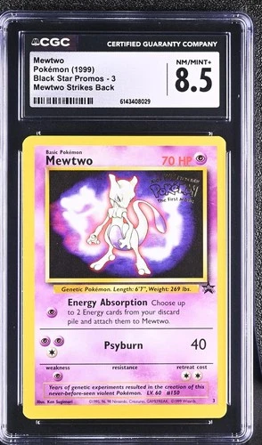 1999 Pokemon Black Star Promos Mewtwo #3 Mewtwo Strikes Back Stamped CGC 8.5
