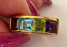 Rainbow 925 Ring w/Garnet, Blue Topaz, Peridot  Amethyst Stones Size 7.5
