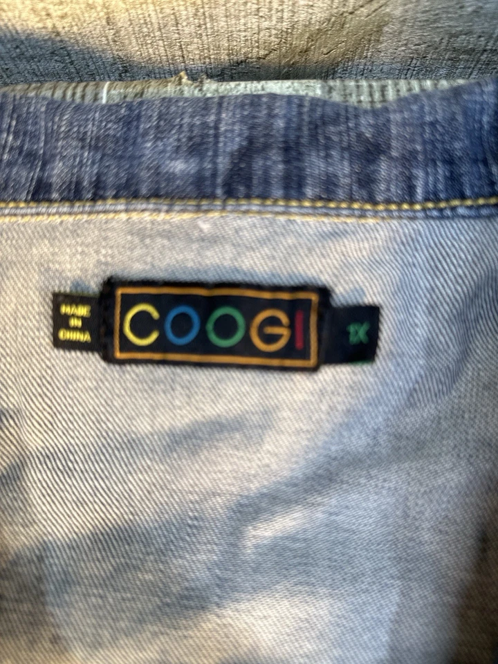 Chaleco vaquero vintage Coogi Couture para mujer con logotipo de estrás abotonado talla XL Foto 3 de 4