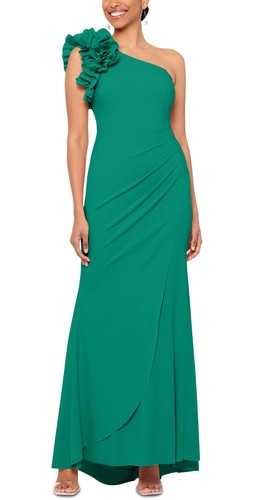 Xscape Womens Petite Ruffled One-Shoulder Gown 10 Green - NWT $279 Xscape Womens Petite Ruffled One-Shoulder Gown 10 Green - NWT $279