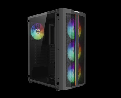 GAMDIAS ATX Mid Tower Gaming PC Case with Tempered Glass, ARGB Fans & Lighting