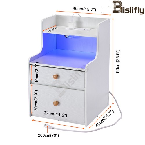 Set 2 Comodini LED Comodino 2 Cassetti con Stazione di Ricarica e Porte USB - Foto 2 di 12