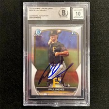 Paul Skenes signed 2023 Bowman Chrome Draft 1st rookie card Beckett BAS 10 Auto