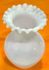 Antique Fenton Milk Glass Ruffled 5.5" Hand blown Art Glass Bud Vase * 3.5a