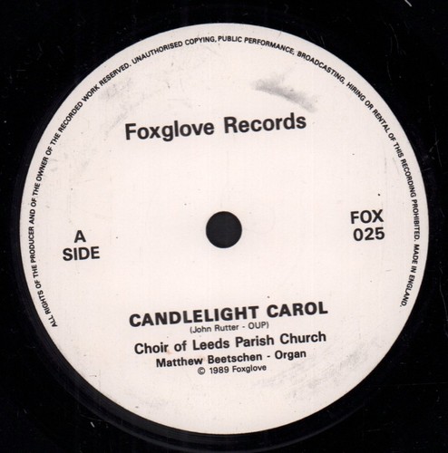Choir of Leeds Parish Church Candlelight Carol 7" vinyl UK Foxglove 1989 pic - Picture 3 of 3