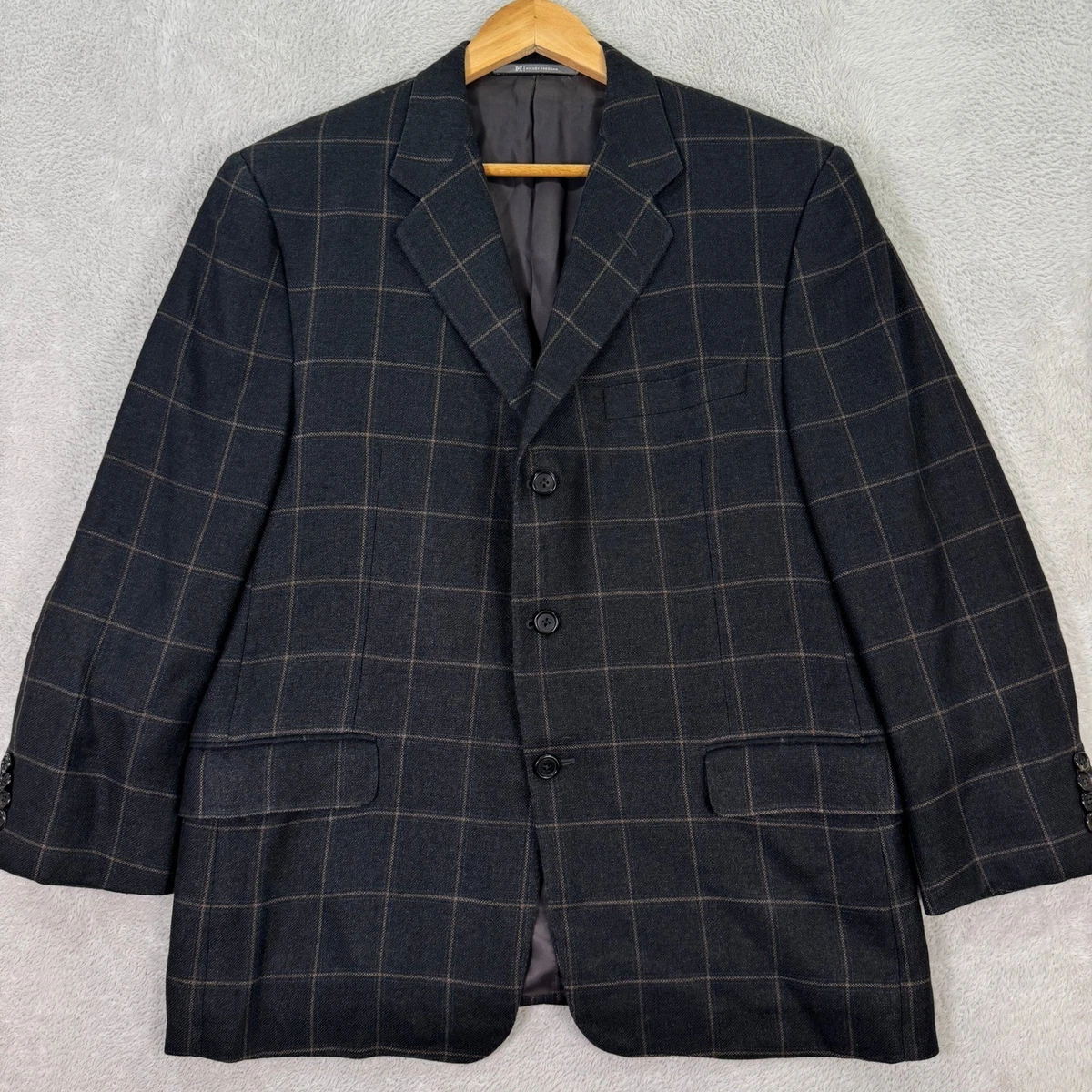 Vtg Hickey Freeman USA Made 42S Tan Brown Tweed Mens Blazer Jacket