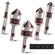 5Pcs Countersink Drill Bit Set 5 Flute Mill Cutter Plywood Counter Sink Bit