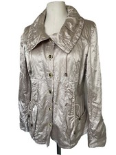 Javier Simorra Women's Jacket 10 Champagne Beige Button Front Roll Tab Sleeves