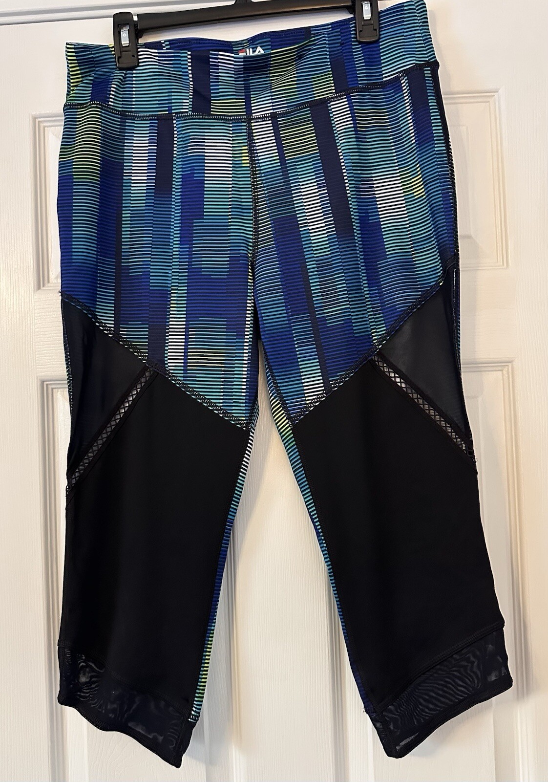 FILA Sport Blu Verde Capri Allenamento Atletico Yoga Leggings Pantaloni Donna Tg:XL