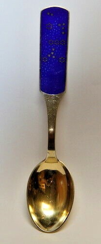 Vintage A. Michelsen Sterling Silver Blue Enamel Jewish Stars Spoon