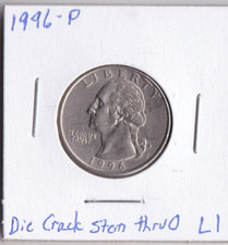 1996-P Washington Quarter Die Crack Stem thru O L1