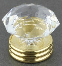 12 Pack 1-3/8" Diamond Cut Acrylic Knob with Large Three Ring Brass Base