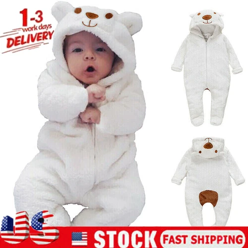 Newborn Baby Boy Girl Kids Bear Hooded Romper Jumpsuit Bodysuit Clothes Outfits