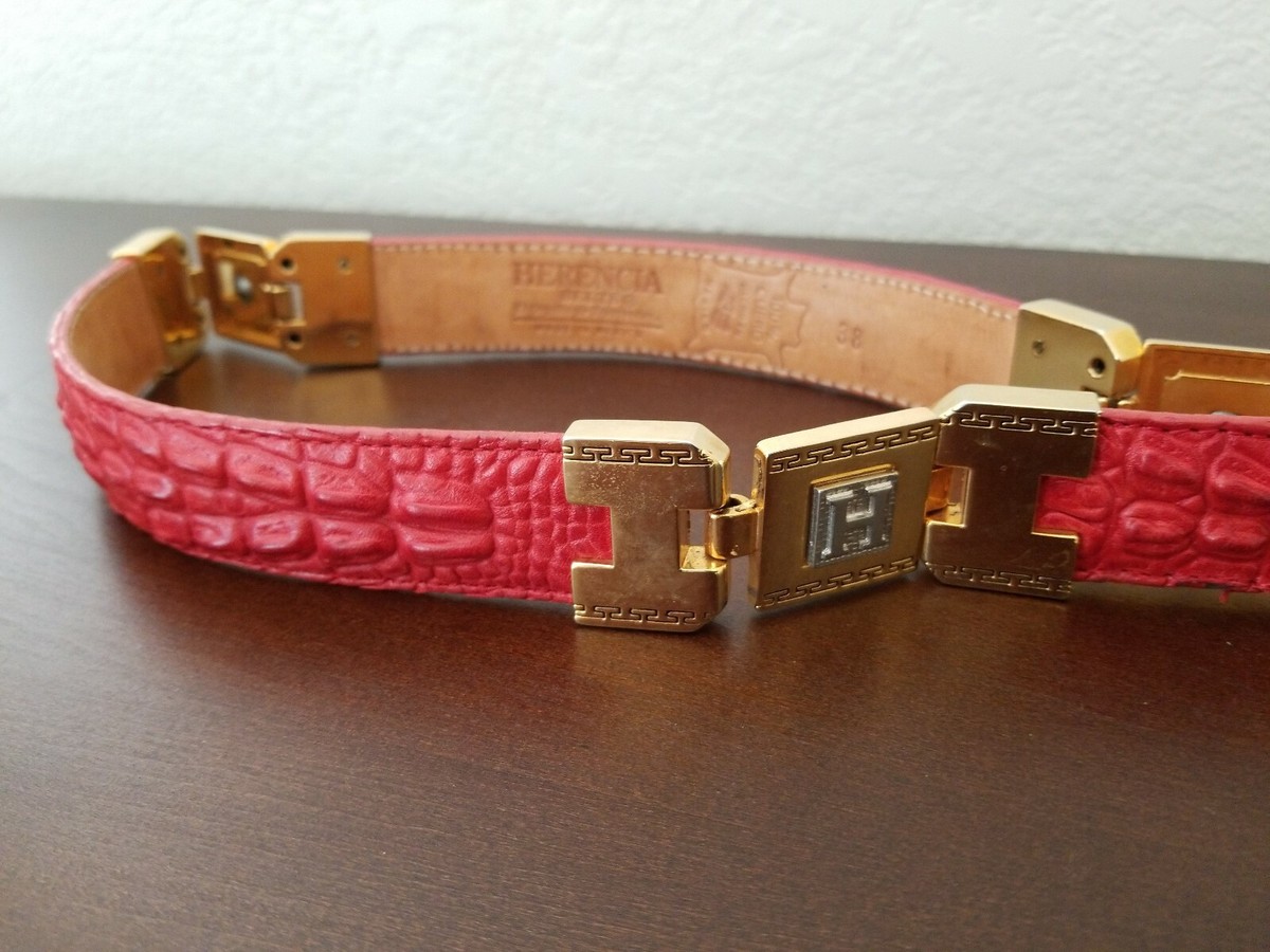 Herencia Red Crocodile Embossed Belt Leather Mexico Handmade 