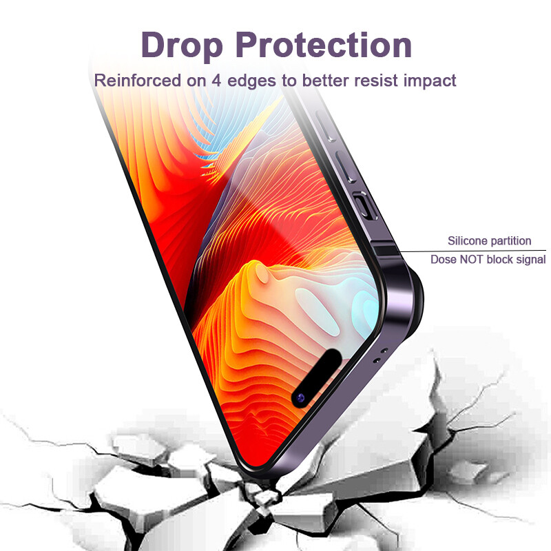 Aluminum Metal Bumper Case With Silicone Frame - Shockproof, Thin Fit For IPhone 16, 15, 14, 13, 12, 11, X Series