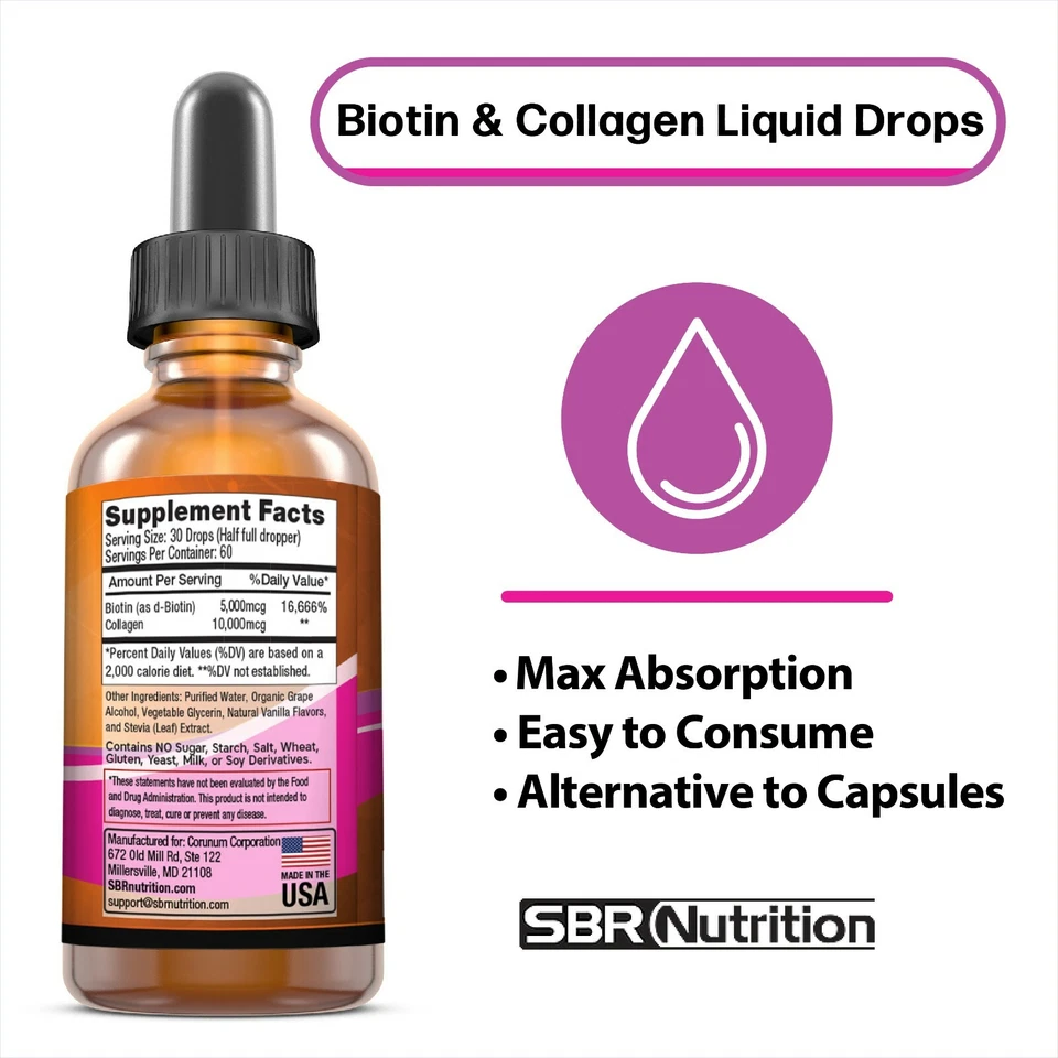 MAX Absorption Biotin 5000mcg & Collagen 10000mcg liquid drops, 60 svgs, 2 fl oz - Image 2 of 4
