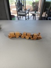 Vintage Handmade Wooden Toy Train Set 3 Pieces Engine Cargo Car Cars