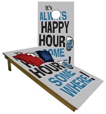 Happy Hour CORNHOLE BEANBAG TOSS GAME w Bags Game Board Beer Party Fun Set