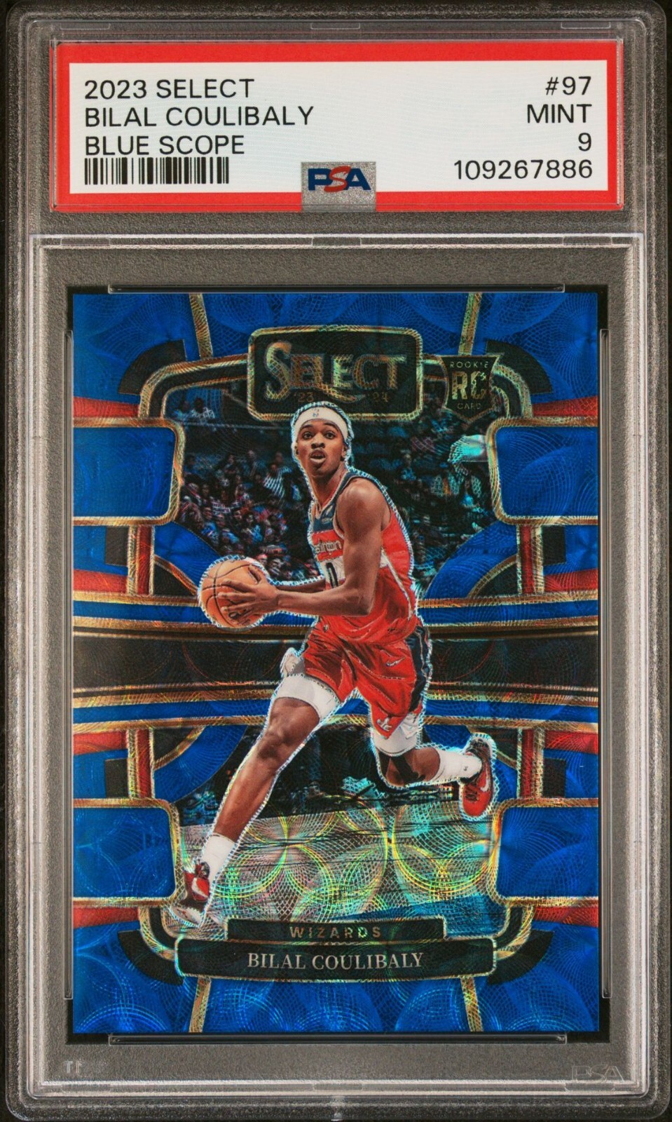 Bilal Coulibaly 2023 Panini Select RC Blue Scope SP /249 PSA 9 #97 Wizards