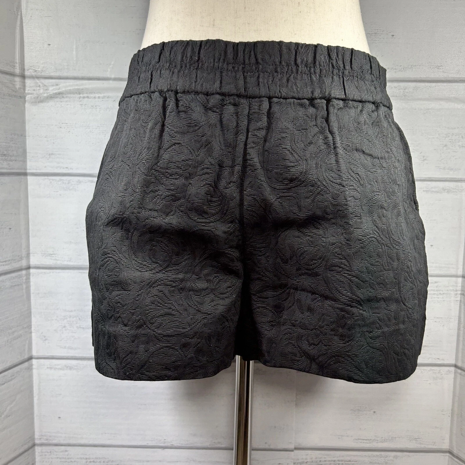 J.Crew Women's Jacquard Shorts Boardwalk Floral Elastic Waistband Black Size 6