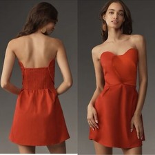 NWT FARM RIO X ANTHROPOLOGIE Strapless Structured Red Heart Mini Dress Sz L