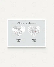 Printable Heart Shape Wall Maps Digital Art Print for Bedroom and Living Room