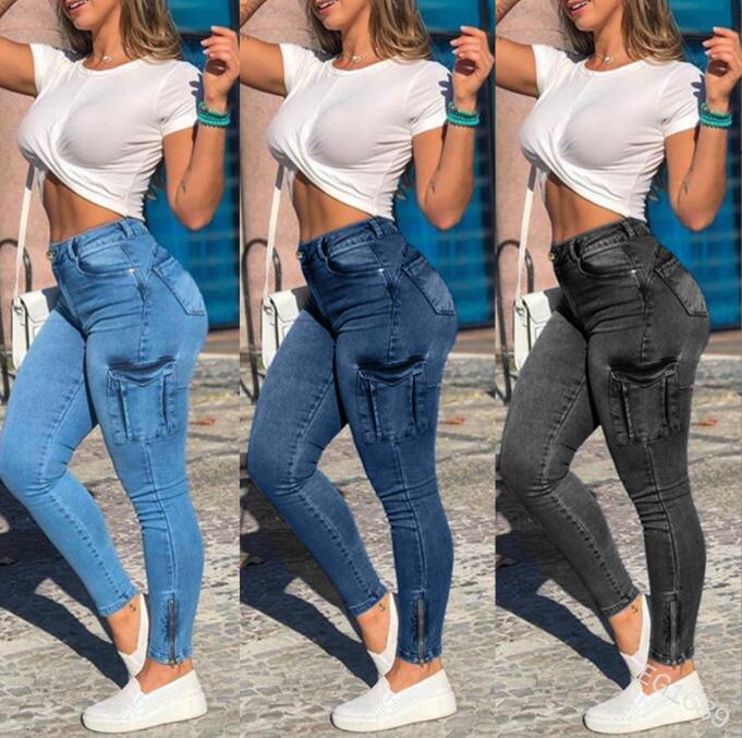Sexy Women's Zipper Denim Pant High Waist Pocket Jeans Casual Long
