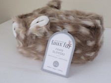 POTTERY BARN KIDS FAUX FUR FAWN SLIPPERS NEW MEDIUM 10-12