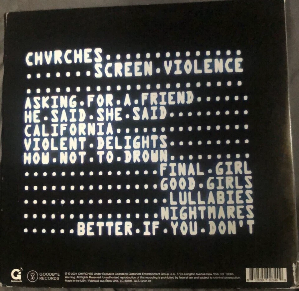 CHVRCHES - Screen Violence - 180 gram Black Vinyl w/ Download - NM - $5 SHIPPING - Image 2 of 4