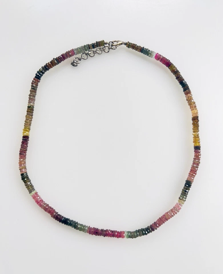 Colar Vintage Natural Multi Cor Melancia Facetado Turmalina Rondelle - Imagem 3 de 4