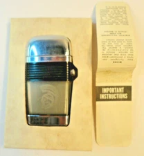 1960's Trojan Helmet Scripto Lighter W/ Box Black & Silver VGC 