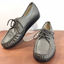 SAS Womens Sz 7.5N Leather Lace Up Comfort Shoes Pewter 7.5 Narrow Made In USA