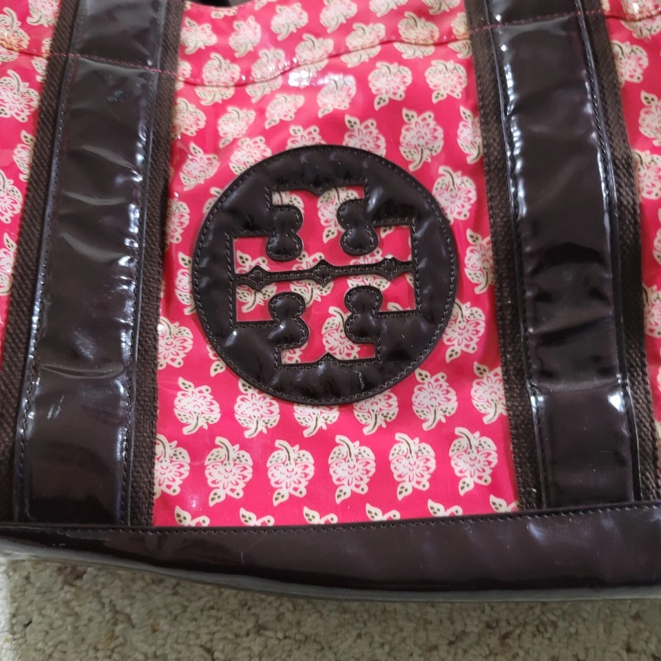 Tory Burch Floral PVC Plastic Tote Bag Purse Handbag - Image 2 of 4