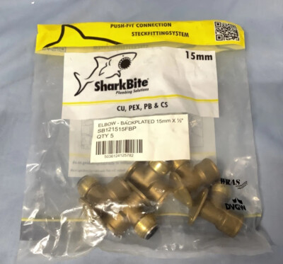 5 X Sharkbite 15mm Backplate Ellenbogen. SB121515FBP F&F