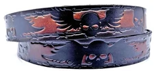 SKULL WITH WINGS EMBOSSED MOTORCYCLE COWHIDE LEATHER BELT SIZE 26-48 USA MADE