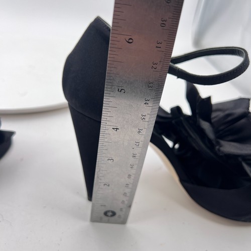 Lavorazione Artigiana Women Shoes Size 7B Black Leather Floral Satin Heel Sandal - Picture 11 of 12