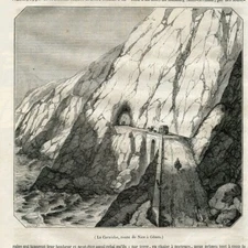 1847 la Corniche, road from Nice to Genoa.. Original antique print FRANCE ITALY