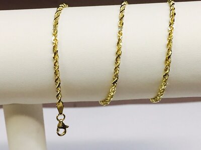 10kt Massiv Gelbgold Diamantschliff Seil Anhänger Kette/Halskette 18'' 2mm 3,9gr
