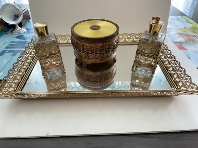 VINTAGE 5 PC. BRASS AND GLASS VANITY TRAY, PERFUME BOTTLE DRESSER SET | eBay VINTAGE 5 PC. BRASS AND GLASS VANITY TRAY, PERFUME BOTTLE DRESSER SET | eBay