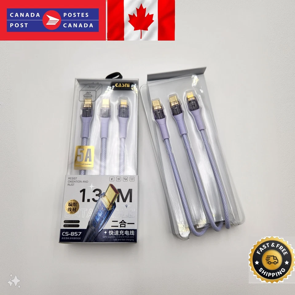 Cable de carga USB-C 2 en 1 20 W carga rápida 4 pies tipo C a Apple-Comp y tipo C 5A Foto 2 de 4