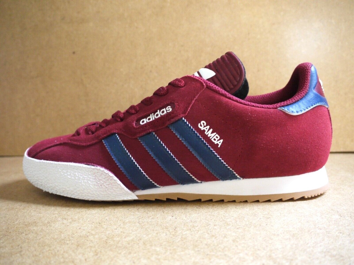 Adidas Samba Super Burgundy Suede CUSTOMISED Navy Stripes BNIBWT