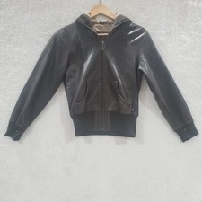 Stussy Y2k Women's Small Brown Hooded Leather Zip Up Jacket