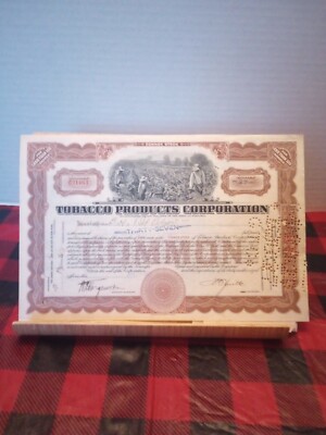 1927 Tobacco Products Corporation 37 Common Shares With Sold Tickets