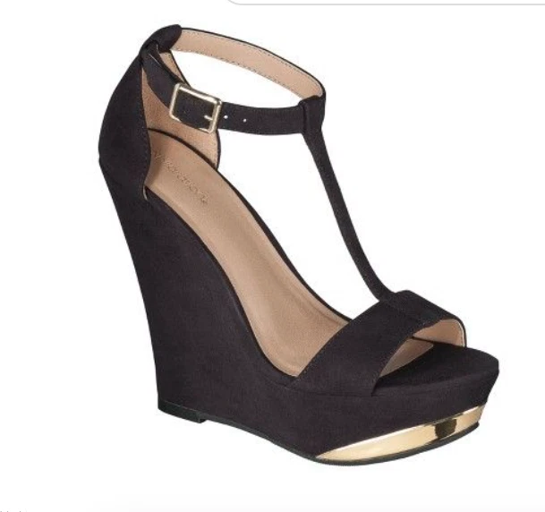 Black t strap wedge heels hot sale