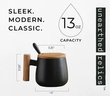 Ceramic Wooden Handle Tea/Coffee Cup with Spoon —with NICE GIFT BOX (NEW)