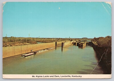 Postcard Mc Alpine Locks & Dam Louisville, Kentucky KY Boat Barge