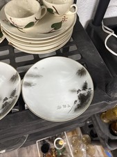5 Vintage Arita Landscape Fukagawa Salad Plates 7.5" Mountains Pagoda Japan 903