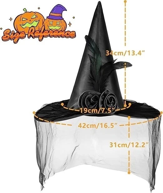 Landisun Halloween Mujeres Bruja Sombrero Brujas Sombreros para Mujer Adulto Malvado Un Lado Foto 4 de 4