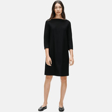Eileen Fisher Ponte Knit Boat Neck Midi Black Shift Dress M